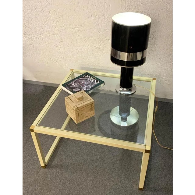 Italian Brass and Cream Enameled Metal Square Coffee Table by Tommaso Barbi, 1970s For Sale - Image 14 of 18