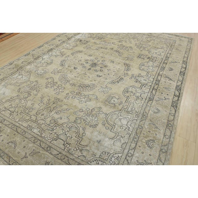 Farmhouse Tabriz Rug 9’7” X 13’1” Beige Wool Vintage Distressed Hand-Knotted Carpet For Sale - Image 3 of 15