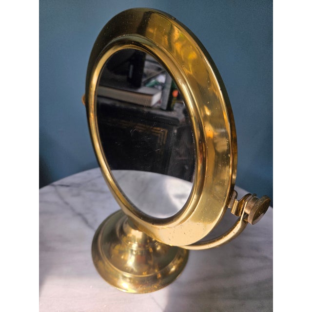 Hollywood Regency Vintage Brass Tabletop Vanity Adjustable Mirror For Sale - Image 3 of 11