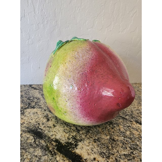 Extra Large Vintage Chinese Green and Pink Glazed Ceramic Peach Altar Fruit For Sale - Image 4 of 11