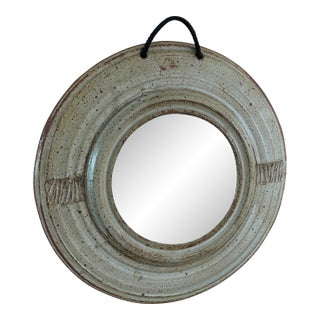 Vintage Small Ceramic Round Wall Mirror For Sale