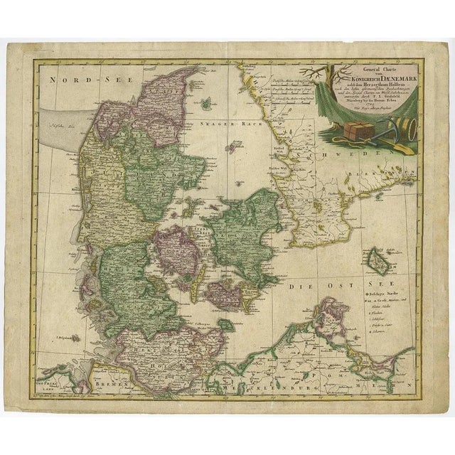 Antique Map of Denmark with Schleswig-Holstein and the South of Sweden, 1750 For Sale - Image 5 of 6