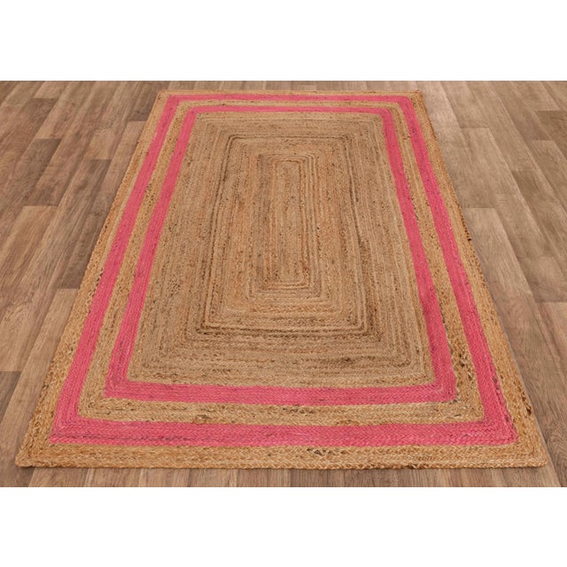 4'x6' Pink Border Rectangle Jute Handmade Rug For Sale - Image 4 of 9