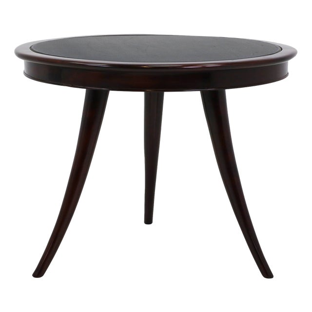 3-Legged Center Table with Swivel Top in Walnut and Leather by Paolo Buffa, Italy, 1940s For Sale