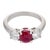 Contemporary Vintage Gia 1.25 Carat Burma Ruby Diamond Platinum Three Stone Ring, Size 6.5 For Sale - Image 3 of 6