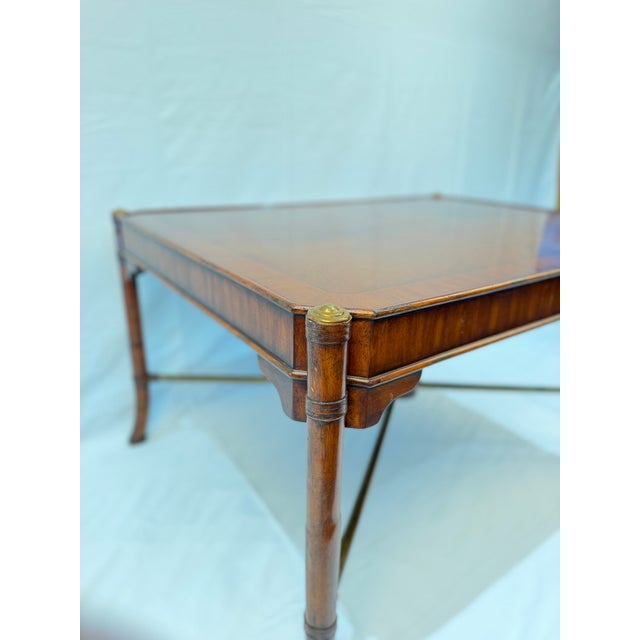 Vintage Maitland-Smith Style Coffee Table With Leather-Wrapped Legs and Brass Accents For Sale - Image 4 of 15