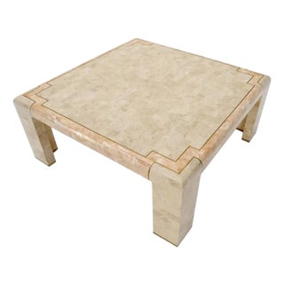 Tessellated Stone Square Coffee Table With Pink Marble Inlay in the Style of Maitland-Smith For Sale