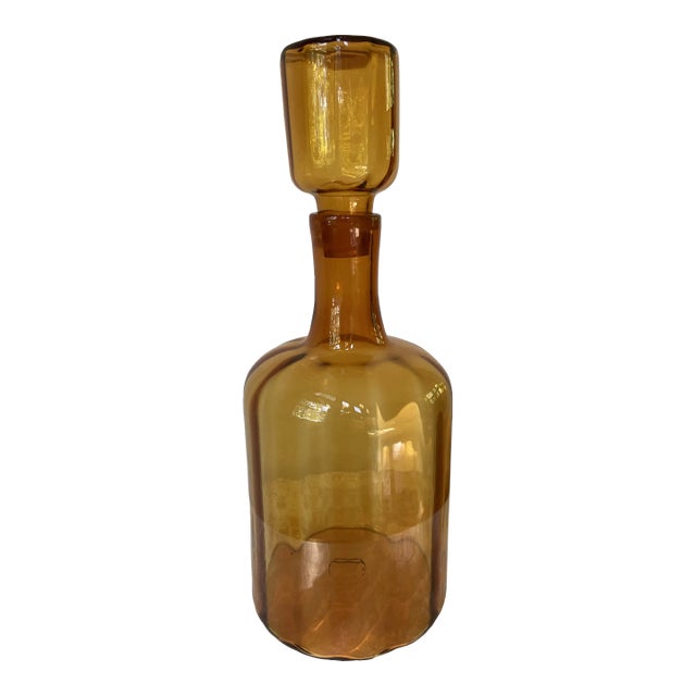 Midcentury Blenko Giant Amber Floor Decanter Vessel With Stopper For Sale