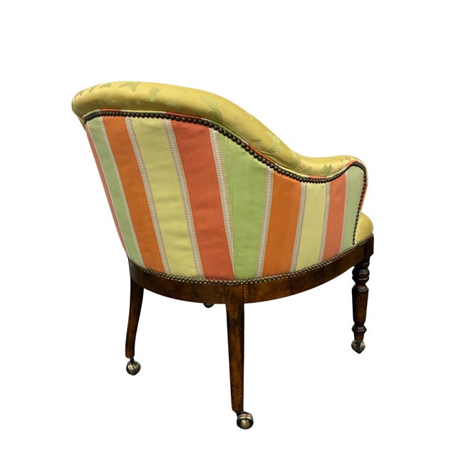 Pair of Century Furniture Model 3277 “Gentleman’s” Upholstered Game Chairs With Brass Casters For Sale - Image 9 of 12