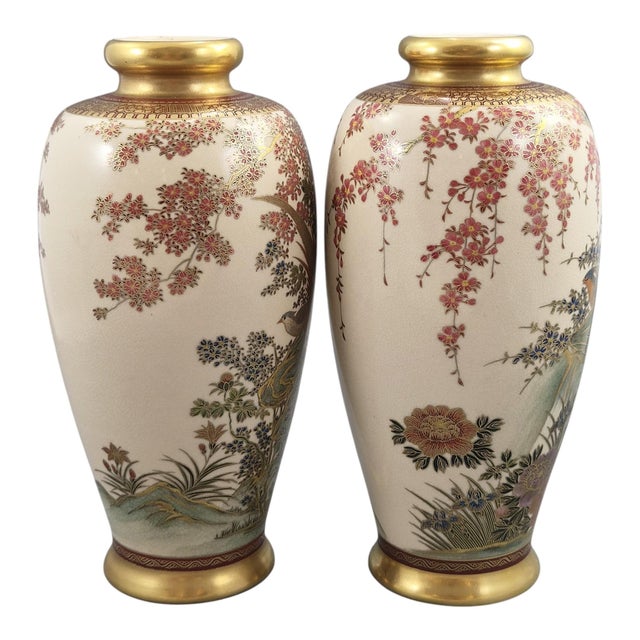 1930s Japanese Early Showa Satsuma Vases by Manpei, Kobe, 1930s, Set of 2 For Sale - Image 5 of 12