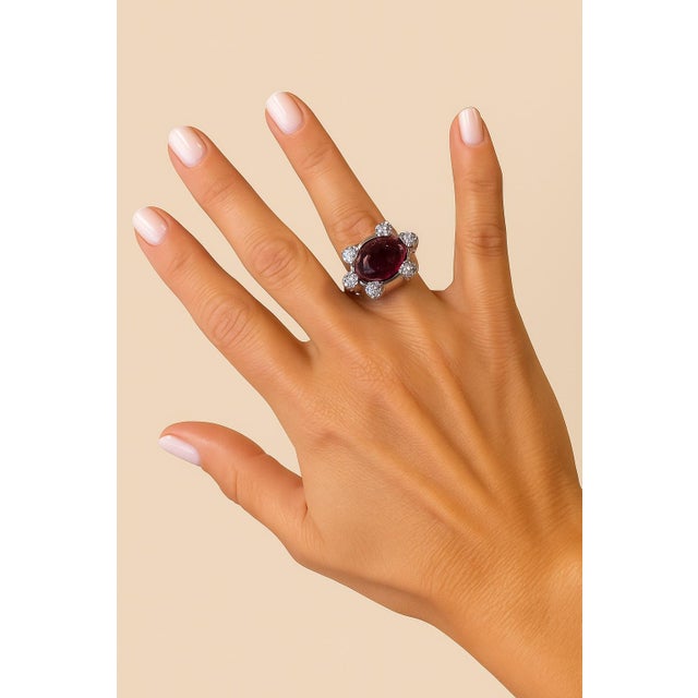 Modern 1970s Italian 18k White Gold Rubellite and Diamond Sculptural Statement Ring, Size 7 For Sale - Image 3 of 11