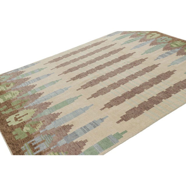 Mid-Century Modern Rug & Kilim’s Scandinavian Style Rug in Beige-Brown and Blue With Geometric Patterns For Sale - Image 3 of 7