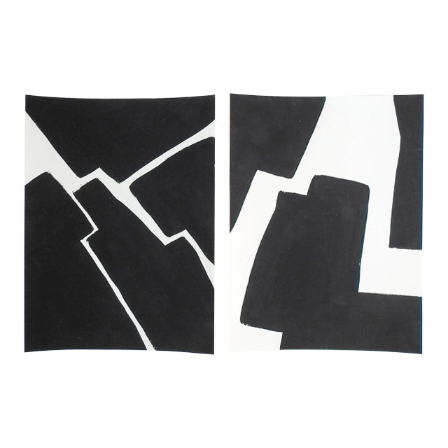 Contemporary Black & White Abstract Paintings - a Pair For Sale