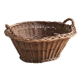 Antique Handwoven Willow Gathering Basket For Sale