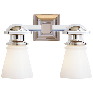 Chapman & Myers for Visual Comfort Signature New York Subway Double Light in Polished Nickel with White Glass