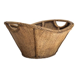 Vintage Asian Bamboo/Rattan Wicker Basket For Sale
