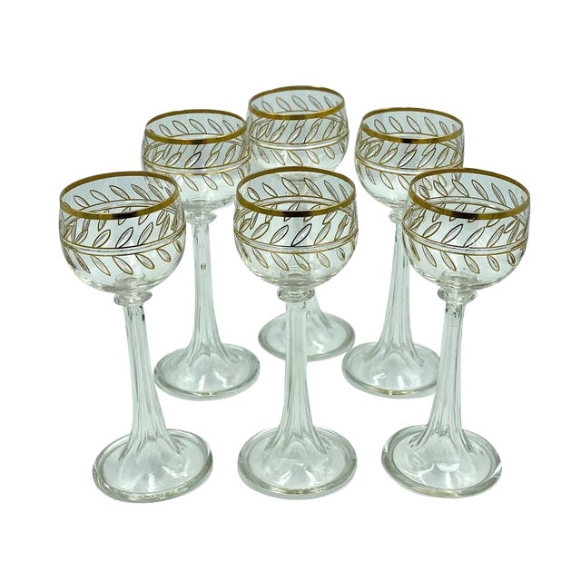 Antique Crystal Glasses with 24k Gold, France, 1890s, Set of 6 For Sale
