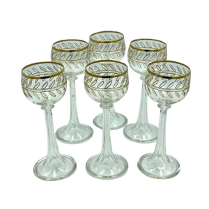 Antique Crystal Glasses with 24k Gold, France, 1890s, Set of 6
