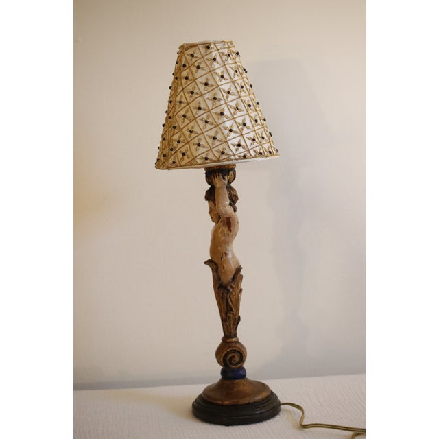 Figural Sculpture Cherub Lamp With Original Beaded Shade, Signed by Marco For Sale - Image 11 of 17