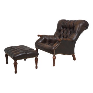 Stickley Tufted Leather Leopold Chair & Ottoman For Sale