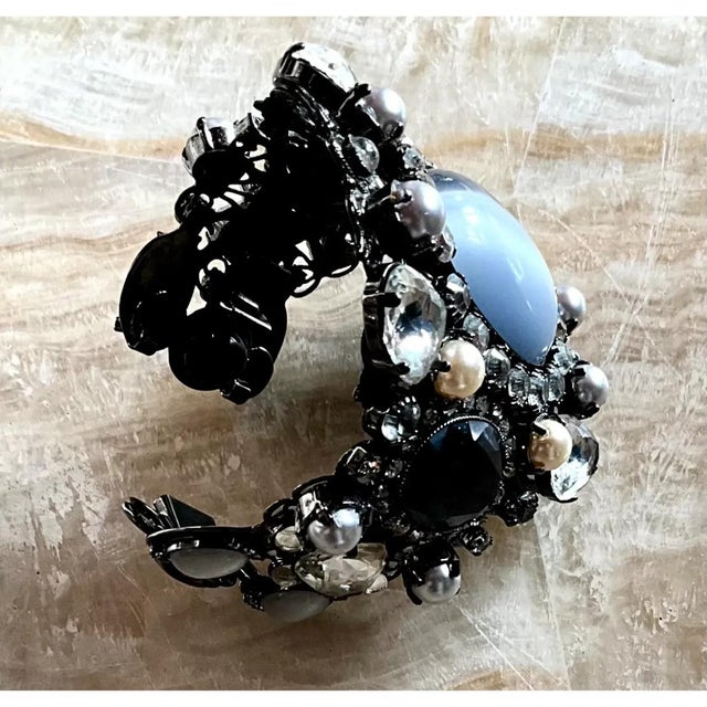 Metal Vintage Erickson Beamon Smokey Gemstone Bracelet Cuff For Sale - Image 7 of 12