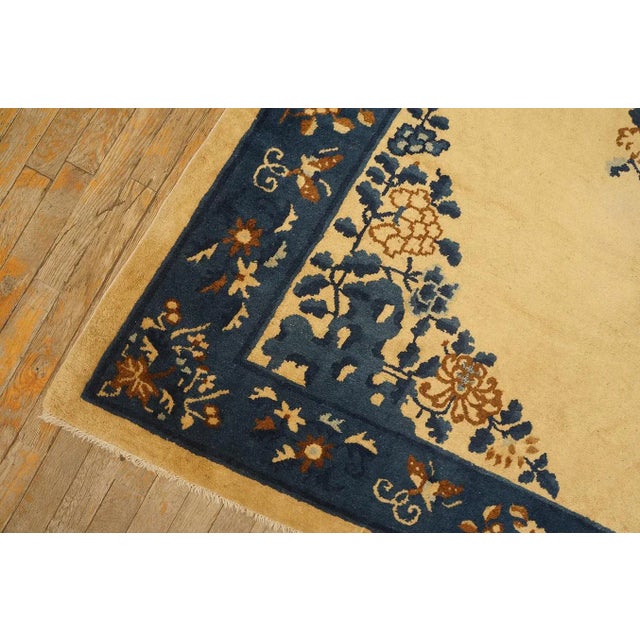 1920s Beige Medallion Floral Antique Chinese Peking Carpet 8'' X 9'5'' Wool Knotted Rug For Sale In New York - Image 6 of 9