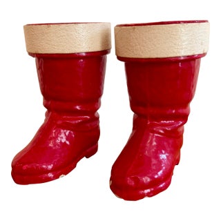 1930s German Pulp Paper Mache Santa Boot Candy Holders, Set of 2 For Sale