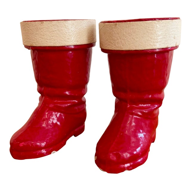 1930s German Pulp Paper Mache Santa Boot Candy Holders, Set of 2 For Sale