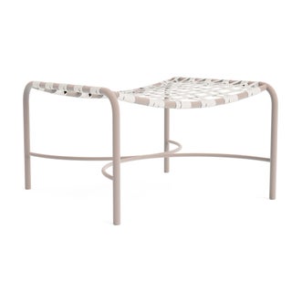 Brown Jordan Kantan Aluminum Ottoman in Blush with White Lite Vinyl Strapping For Sale