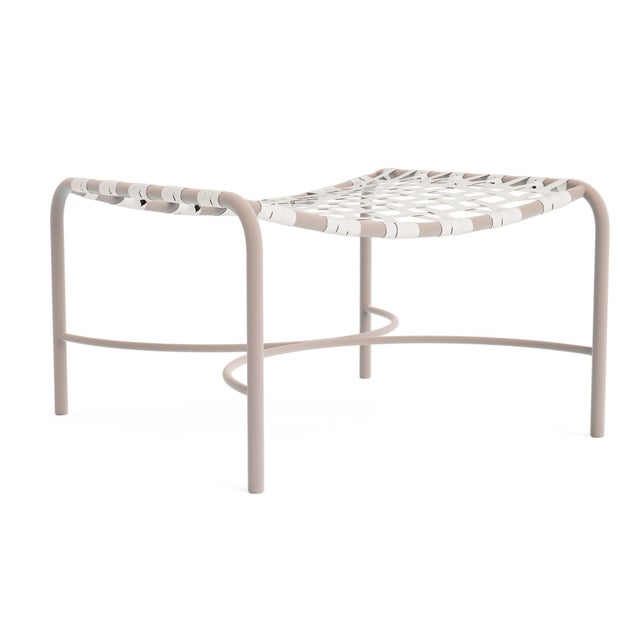 Brown Jordan Kantan Aluminum Ottoman in Blush with White Lite Vinyl Strapping For Sale