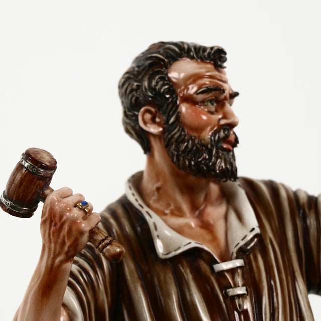 White 1980s Capodimonte "Michelangelo Sculpts Moses" Porcelain Sculpture on Wood Base Early Limited Edition For Sale - Image 8 of 15