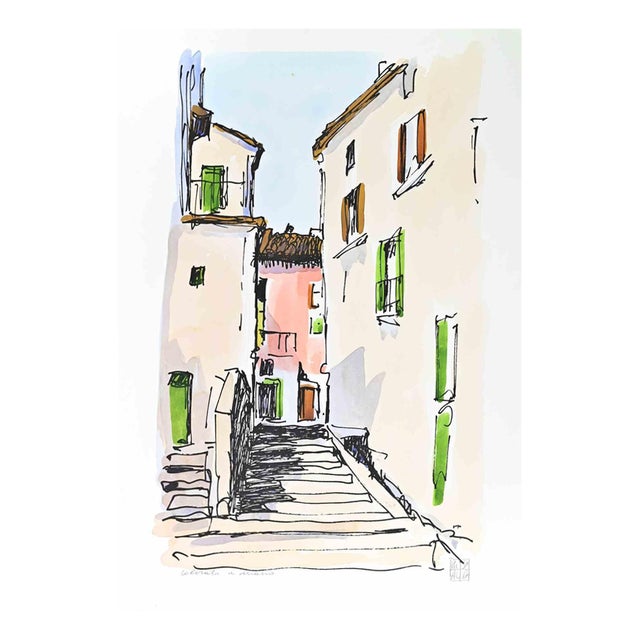 Aldo Riso, Cityscape, Lithograph, 1990s For Sale