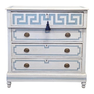 Antique 19th C. Painted Pine Dresser Chest of Drawers With Greek Key Motif For Sale