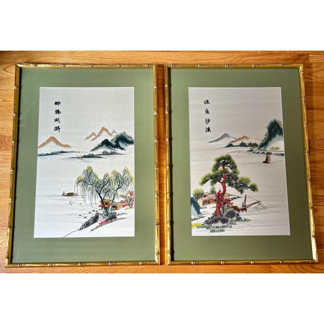 Mid-20th Century Japanese Landscape Silk Embroidery Art, a Pair For Sale - Image 4 of 9