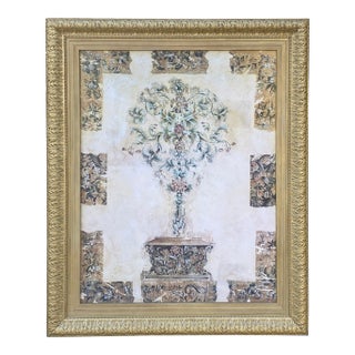 Large Wood Matte Light Gold Framed Artistic Graphic Wall Art For Sale