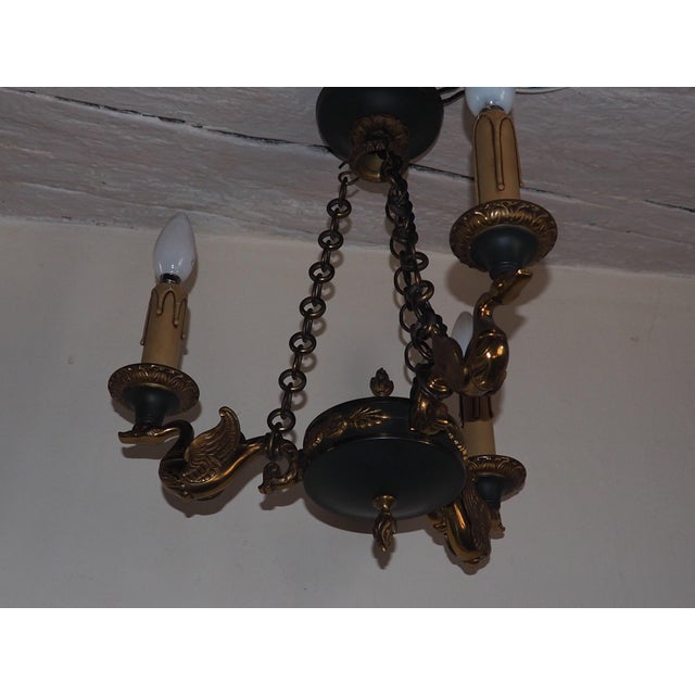 Mid-Century French Empire Style Bronze 3-Branch Swan Chandelier by Lucien Gau, 1970s For Sale - Image 16 of 18