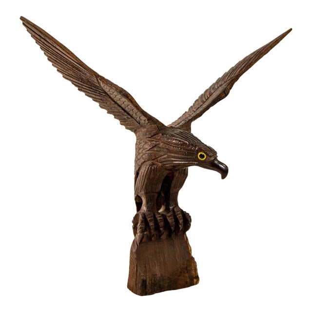 1960s Large Hand-Carved Iron Wood American Bald Eagle Art Sculpture For Sale
