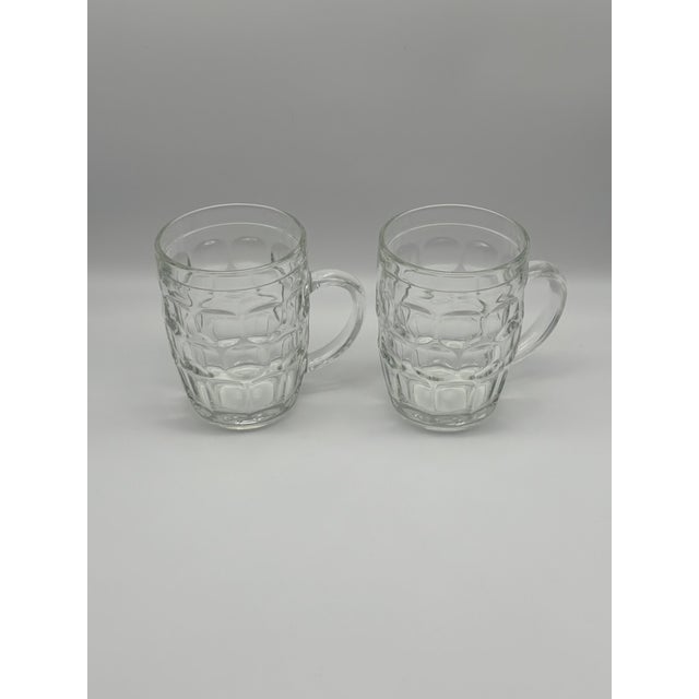 Vintage Arcoroc Clear Glass 16 Ounce Beverage Mugs, Thumbprint Pattern, Set of 2 Mugs For Sale - Image 4 of 11