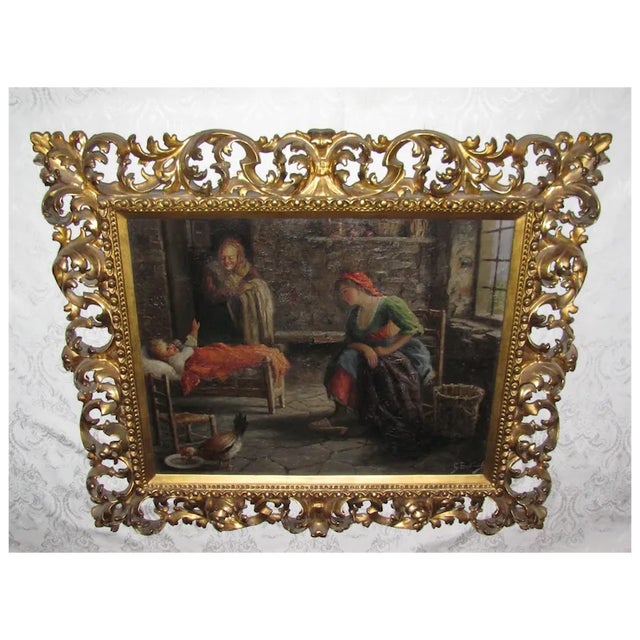 Early 20th Century Antique Italian Oil on Canvas Painting Guilio Bertoncelli Circa 1910 For Sale - Image 5 of 12