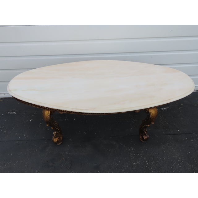 French Antique Gold Finish Oval Marble Top Coffee Table 6640 For Sale - Image 13 of 18