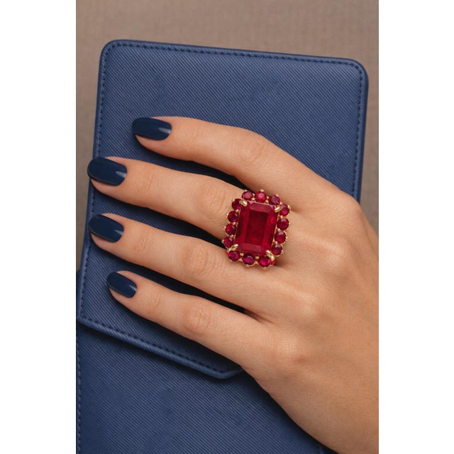 Gemstone Bochic “Orient” Vintage Natural Ruby & Amethyst Ring Set In 18K Gold & Silver For Sale - Image 7 of 9