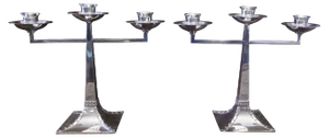 Arts & Crafts Silver Three-Branch Candleholders from James Dixon & Sons, 1920s, Set of 2
