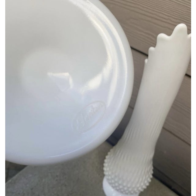 1990s Vintage MCM Fenton Milk Glass White Swung Stretch Vase -Set of 2 For Sale - Image 5 of 7