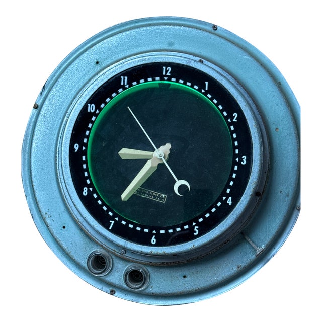 1940s Art Deco Glo Dial Original Neon Wall Hanging Clock For Sale