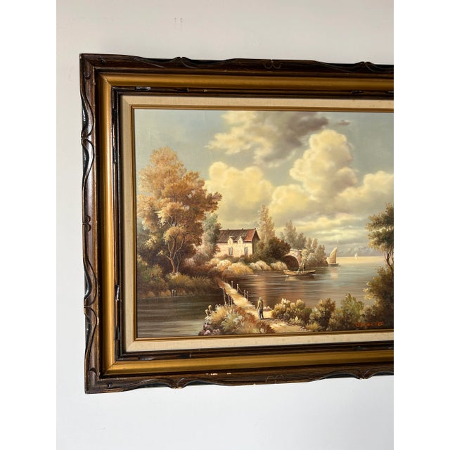 Green Vintage G. Closson English Cottage Oil on Canvas Painting For Sale - Image 8 of 13