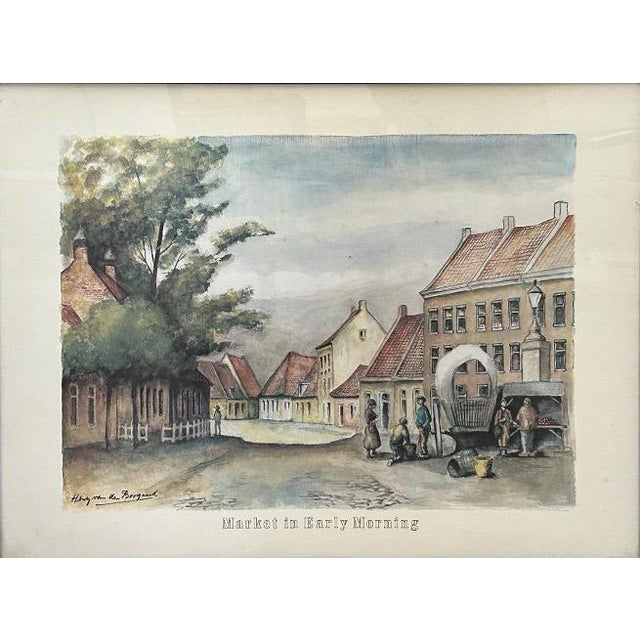French Country Vintage Framed European Market Street Scene Print by Henry Van Den Bogaard For Sale - Image 3 of 10