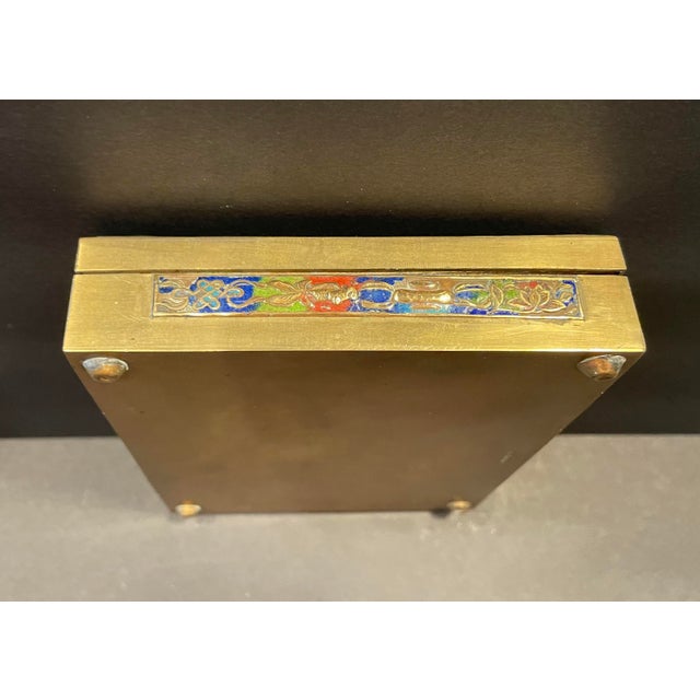 1920s 1920s Chinese Brass Enameled Box With Stones For Sale - Image 5 of 9