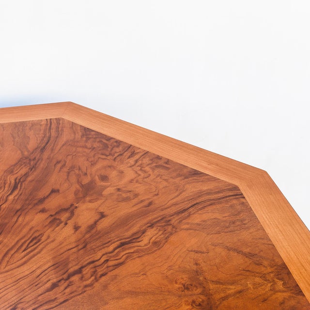 Brown 1980s Restored Walnut Burl Expandable Dining Table on Pedestal Base by Baker For Sale - Image 8 of 15