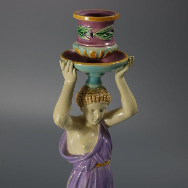 George Jones Majolica Egyptian Figural Candlestick For Sale - Image 9 of 13