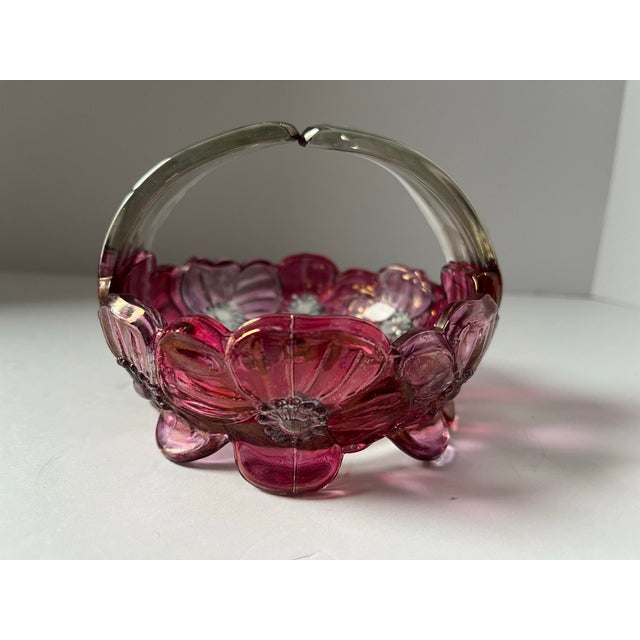 Stunning vintage Westmoreland candy dish featuring a clear split handle, delicate flowers in shades of pink and purple...